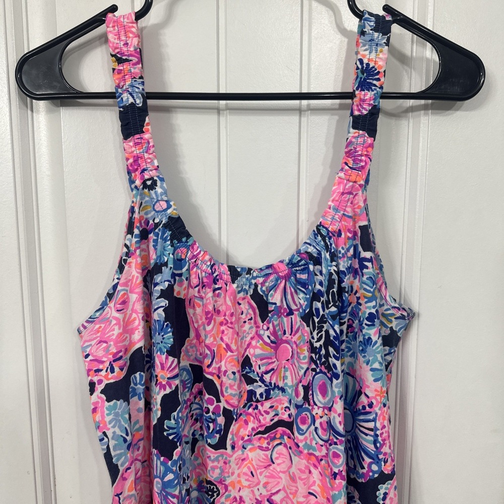 Lilly Pulitzer Loro Swing Dress Womens Sz M Blue High Tide Floral Pink Tiered - Picture 3 of 9